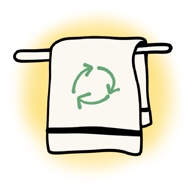 Illustration d'une serviette avec un logo "recyclé" dessiné dessus.